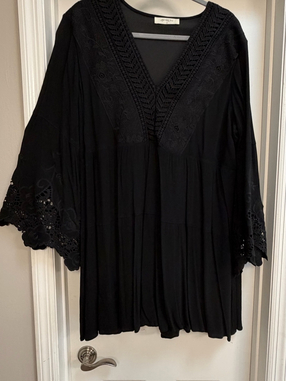 Altar'd State Black V-Neck Crochet Trim Tunic